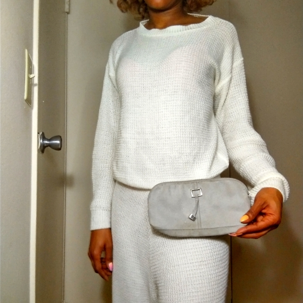 Estée lauder grey suede makeup bag / clutch